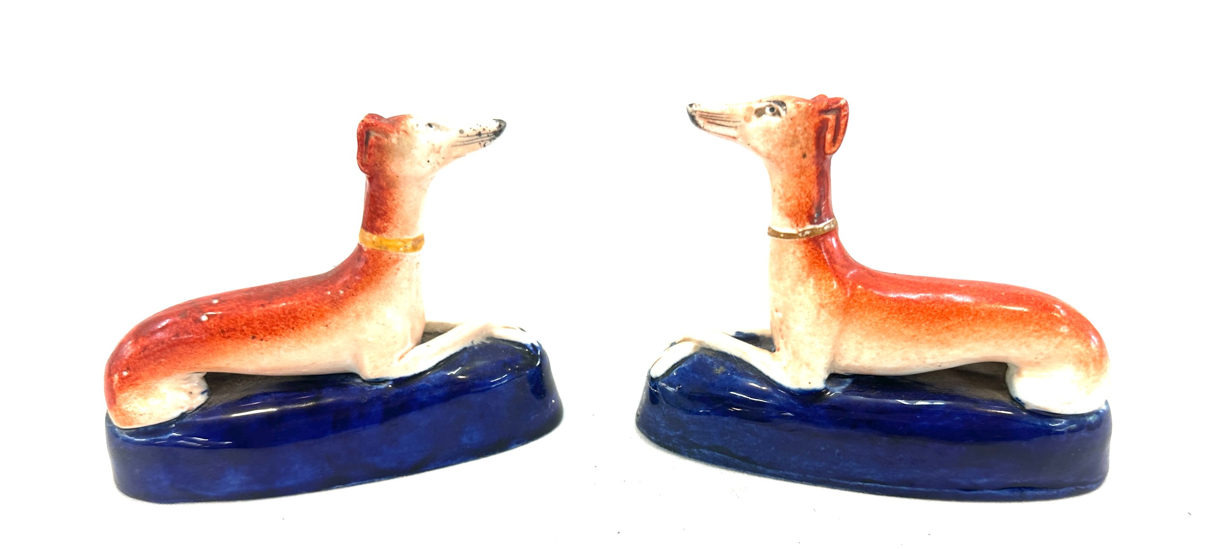 Pair of antique Staffordshire hand painted miniature dog figures measures approx 4.5 inches wide - Image 3 of 6