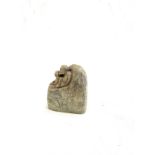 Carved oriental soap stone figure with marks to base measures approx 3.5 inches tall
