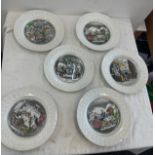 Set of six Adams Real English Ironstone wall hanging plates approx diameter 10.5 inches