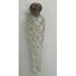 Large antique silver topped cut glass scent bottle, Birmingham 1887, approximate length 16cm,