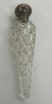 Large antique silver topped cut glass scent bottle, Birmingham 1887, approximate length 16cm,