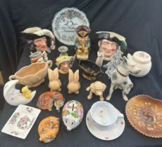 Selection of vintage pottery miscellaneous to include Royal Doulton character jugs, Aynsley, etc