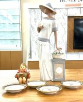 Selection of vintage items to include a porcelain lady figure by Nadal, Goebe german figure and