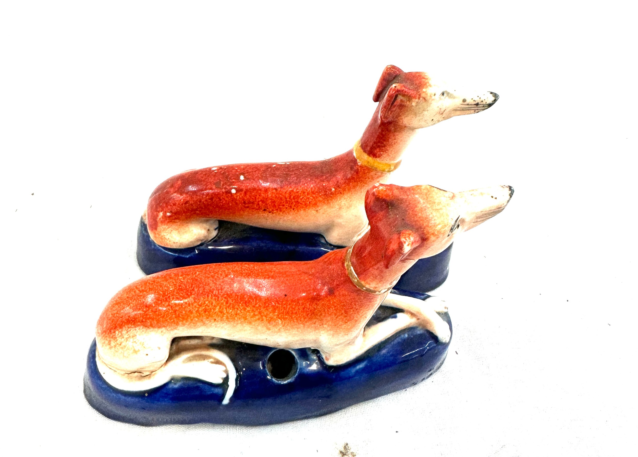 Pair of antique Staffordshire hand painted miniature dog figures measures approx 4.5 inches wide - Image 2 of 6