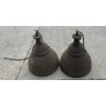 Two industrial enamel vintage lights measures 21 inches tall by 18 inches diameter