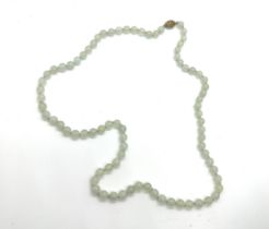 Chinese jade beads length 64cm weight 35 grams clasp marked silver