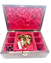 Antique victorian rosewood jewellery box containing jewellery