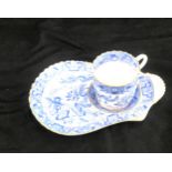 Royal Worcester oriental blue and white pattern cup and serving saucer, measures approx 8 inches