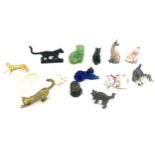 Selection of vintage miniature cat figures to include signed brass, Franklin Mint, Goebel etc