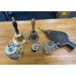 Selection of vintage collectables to include German steins, brass school bells one marked A.R.P etc