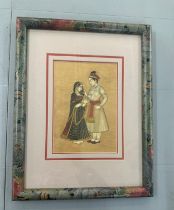 Framed vintage painting by Rajput Couple Chiranjir Sharma 1990 measures approx 17.5 inches tall by