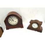 Two vintage mantel clocks one two key hole with pendulum largest measures approx 10 inches tall by