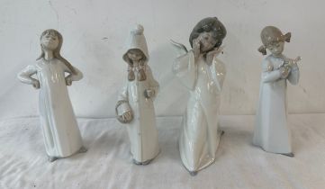 Selection of 4 Lladro figures includes girl with basket, angle etc