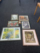Large selection of assorted prints, tapestry etc largest measures 33 inches wide 26 inches tall