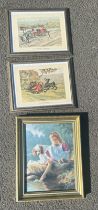 Three framed vintage signed prints depicting dogs largest measures approx 19 inches tall 15 inches