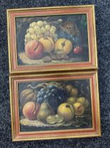 Two vintage framed oil on boards depicting fruit measures approx 12 inches wide by 10 inches long