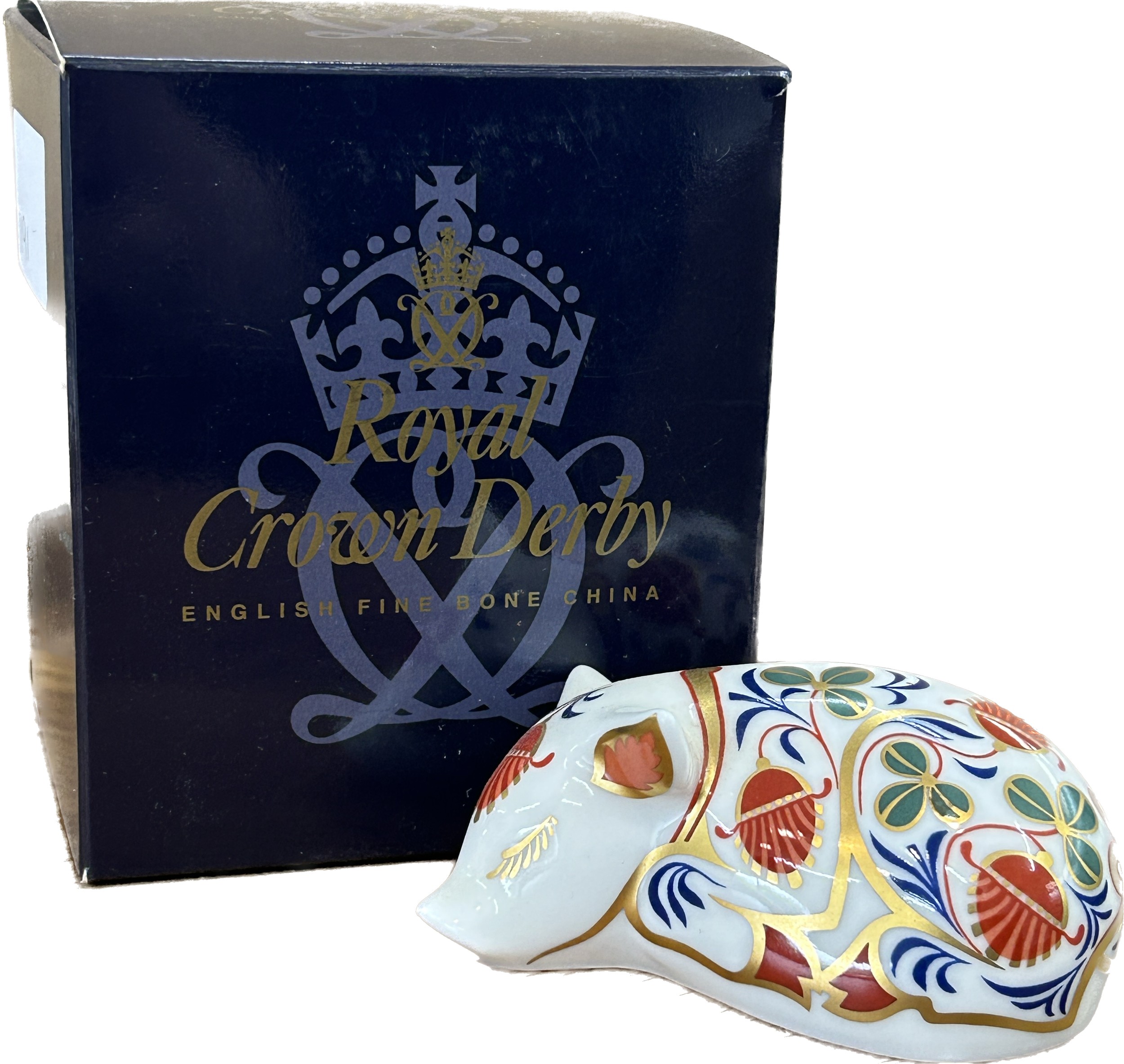 Royal Crown Derby paperweight, siting piglet, with box