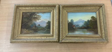 Two gilt framed oil on boards depicting nature scenes measures approx 14 inches long by 12.5
