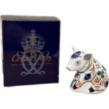 Royal Crown Derby paperweight, siting piglet, with box