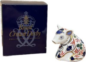 Royal Crown Derby paperweight, siting piglet, with box