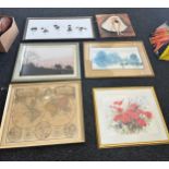 Selection of vintage and later framed prints largest measures 39 inches wide by 13 inches tall