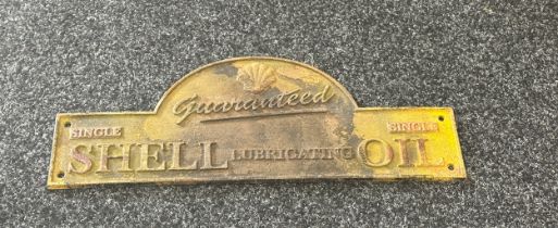 Shell oil cast iron advertising sign, approximate measurements 19 x 7 inches