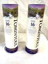 2 bottles of new and sealed Tomintoul 16 Year Old Single Malt Whisky, 70 cl bottles
