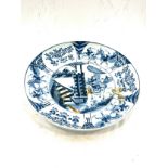 Large blue and white porcelain charger, 6 character mark to base, 17 inches diameter