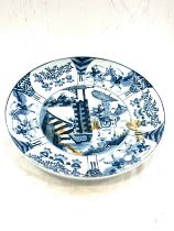 Large blue and white porcelain charger, 6 character mark to base, 17 inches diameter