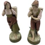 Pair Royal Dux bohemia harvester figures, approximate height 18 inches , good overall condition