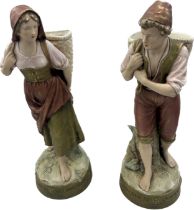 Pair Royal Dux bohemia harvester figures, approximate height 18 inches , good overall condition