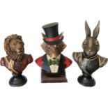 Haratio the hare, regal lion anf fox busts, all approximately 16.5 inches tall