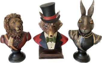 Haratio the hare, regal lion anf fox busts, all approximately 16.5 inches tall