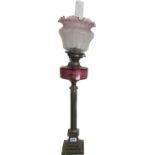 Victorian Ruby oil lamp measures approx 34 inches tall