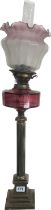 Victorian Ruby oil lamp measures approx 34 inches tall