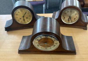 Three vintage mantel clocks 1, 2 and 3 key hole all untested