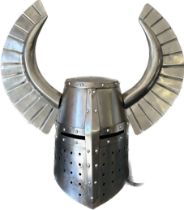 Re-enactment knight helmet with display stand, approximate measurements of helmet Height 21.5