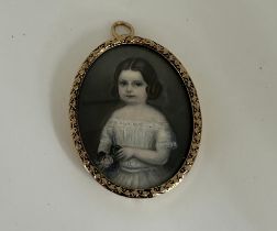 Antique hand painted portrait miniature in later frame