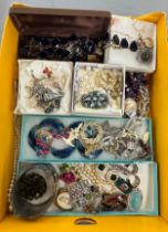 Box of vintage costume jewellery