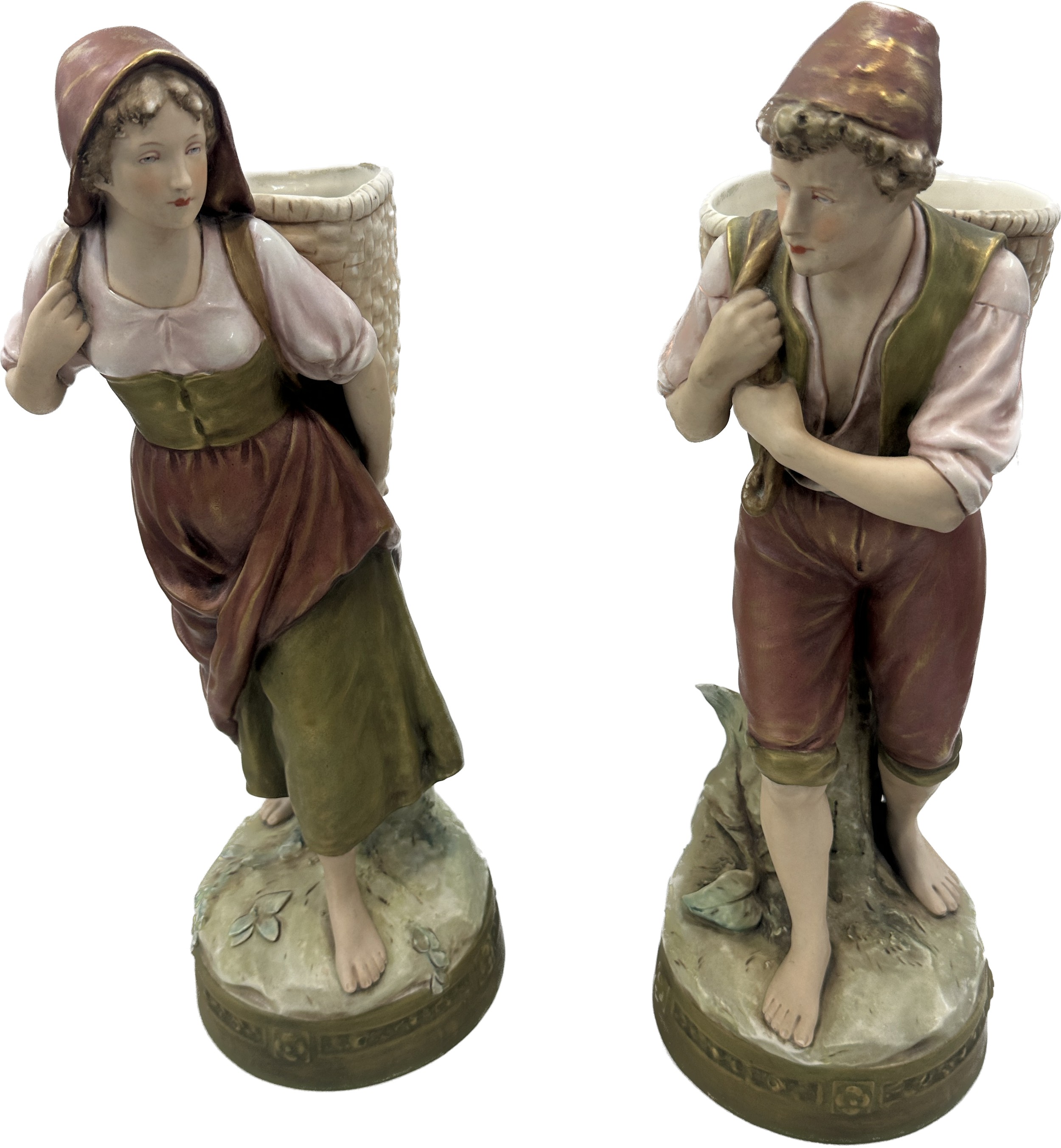 Pair Royal Dux bohemia harvester figures, approximate height 18 inches , good overall condition - Image 2 of 6