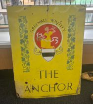 Large enamel advertising Greenall Whitley pub sign, The Anchor measures approximately Height 48