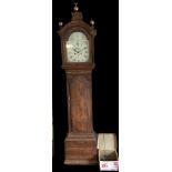 Pine cased 2 keyhole grandfather clock by J N Reynolds, St Ives with weights and pendulum, untested,