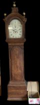 Pine cased 2 keyhole grandfather clock by J N Reynolds, St Ives with weights and pendulum, untested,