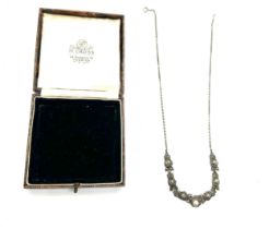 Silver marcasite and pearl necklace with case marked 935