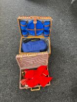 2 Wicker picnic baskets with contents includes Christmas decorations etc