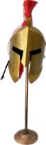 Re-enactment Spartan helmet with display stand, approximate measurements of helmet Height 16 inches,