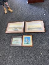 Selection of 4 ship scene paintings and prints largest measures 25 inches by 19 inches