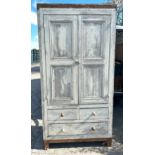 Large pine fronted laundry cupboard, ply sides originally built in, comprising 2 door 3 drawer