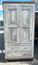 Large pine fronted laundry cupboard, ply sides originally built in, comprising 2 door 3 drawer