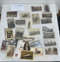 Selection of WW1 era post cards includes real photo post cards, greetings cards etc